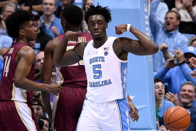 CHAPEL HILL, NORTH CAROLINA - FEBRUARY 23: Nassir Little #5 of the North Carolina Tar Heels reacts after a dunk against the Florida State Seminoles during the first half of their game at the Dean Smith Center on February 23, 2019 in Chapel Hill, North Carolina. (Photo by Grant Halverson/Getty Images)