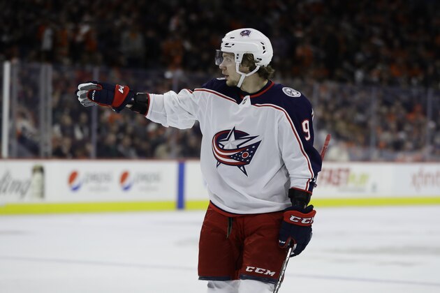 Columbus Blue Jackets' Artemi Panarin in action during an NHL hockey game against the Philadelphia Flyers, Saturday, Dec. 22, 2018, in Philadelphia. (AP Photo/Matt Slocum)