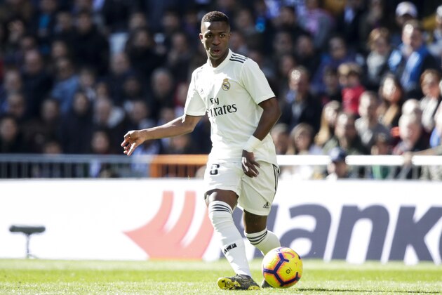 MADRID, SPAIN - FEBRUARY 17: Vinicius Junior of Real Madrid during the La Liga Santander  match between Real Madrid v Girona at the Santiago Bernabeu on February 17, 2019 in Madrid Spain (Photo by David S. Bustamante/Soccrates/Getty Images)