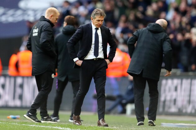LONDON, ENGLAND - FEBRUARY 10:  Claude Puel, Manager of Leicester City looks dejected during the Premier League match between Tottenham Hotspur and Leicester City at Wembley Stadium on February 10, 2019 in London, United Kingdom.  (Photo by Dan Istitene/Getty Images)