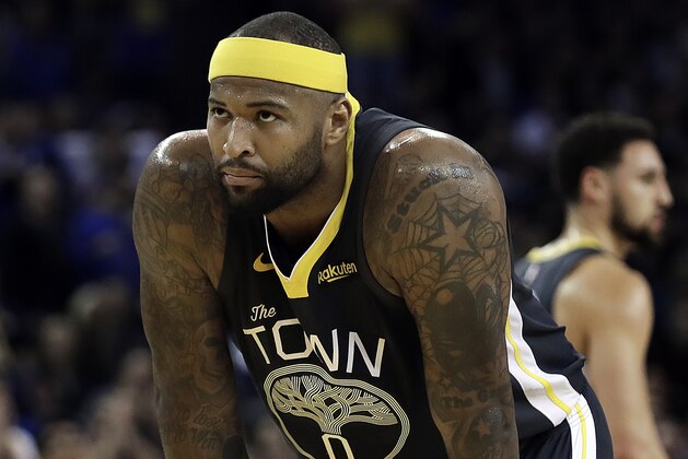 Golden State Warriors' DeMarcus Cousins in the second half of an NBA basketball game against the Los Angeles Lakers Saturday, Feb. 2, 2019, in Oakland, Calif. (AP Photo/Ben Margot)
