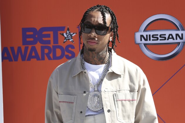 Tyga arrives at the BET Awards at the Microsoft Theater on Sunday, June 24, 2018, in Los Angeles. (Photo by Willy Sanjuan/Invision/AP)