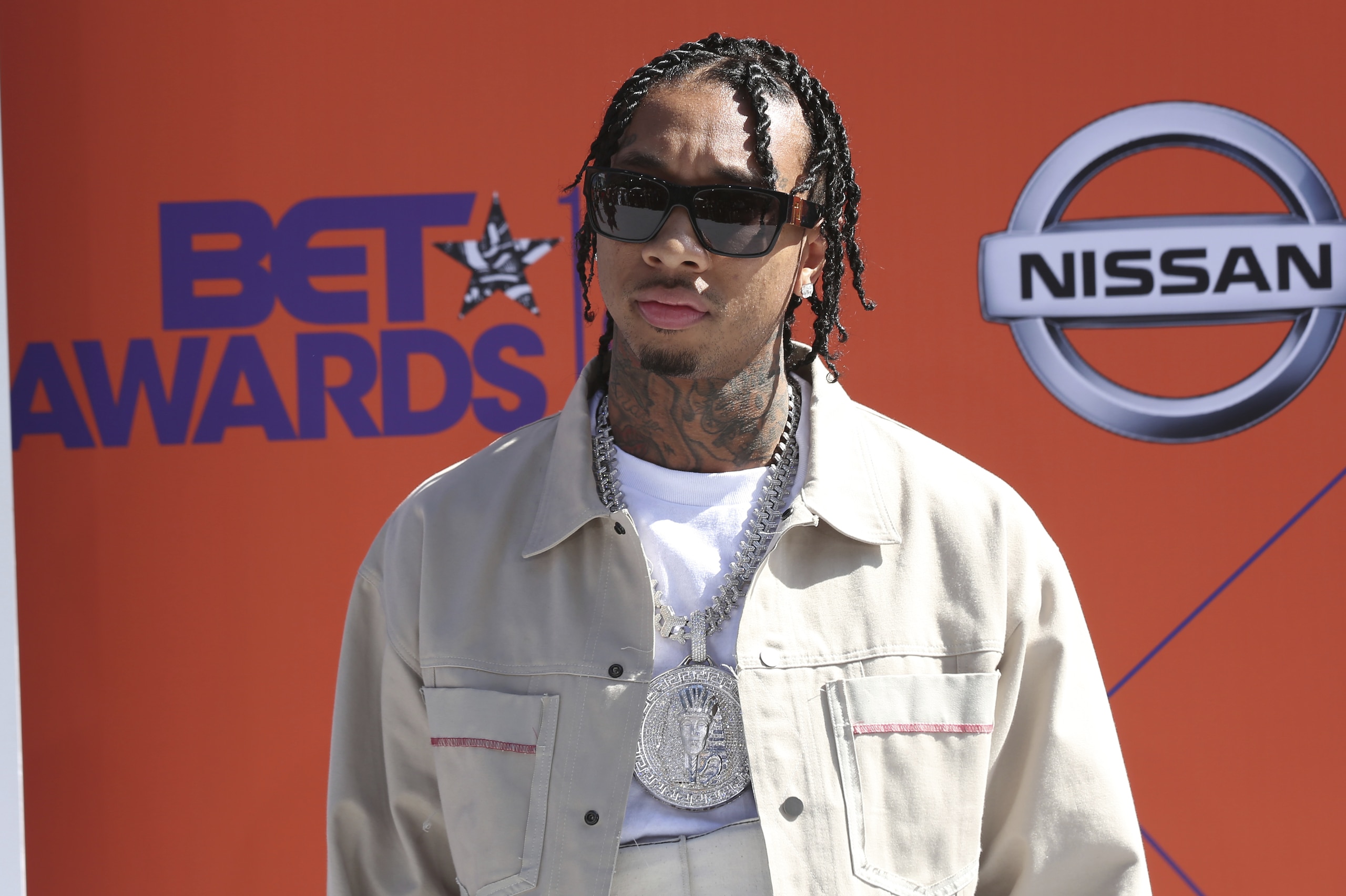 Tyga arrives at the BET Awards at the Microsoft Theater on Sunday, June 24, 2018, in Los Angeles. (Photo by Willy Sanjuan/Invision/AP)