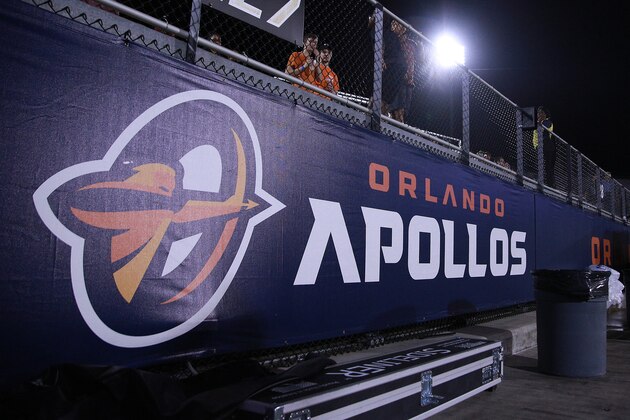 ORLANDO, FLORIDA - FEBRUARY 23: A general view of signage reading 'Orlando Apollos' is seen as the Orlando Apollos take on the Memphis Express during an Alliance of American Football game on February 23, 2019 in Orlando, Florida.  The Orlando Apollos won 21-17. (Photo by Harry Aaron/AAF/Getty Images)