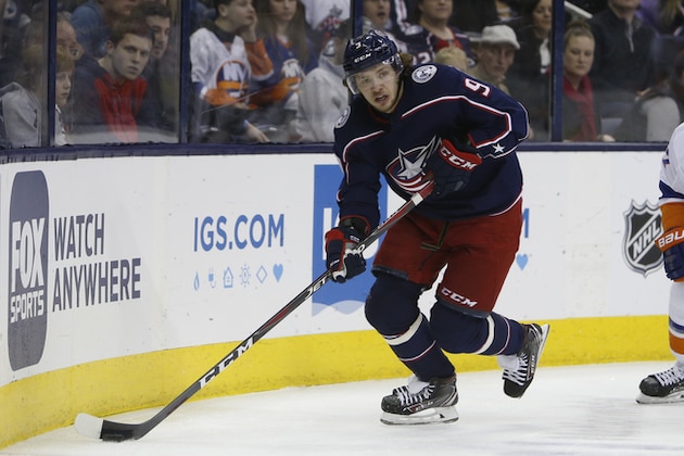 Columbus Blue Jackets' Artemi Panarin, of Russia, plays against the New York Islanders during an NHL hockey game Thursday, Feb. 14, 2019, in Columbus, Ohio. (AP Photo/Jay LaPrete)
