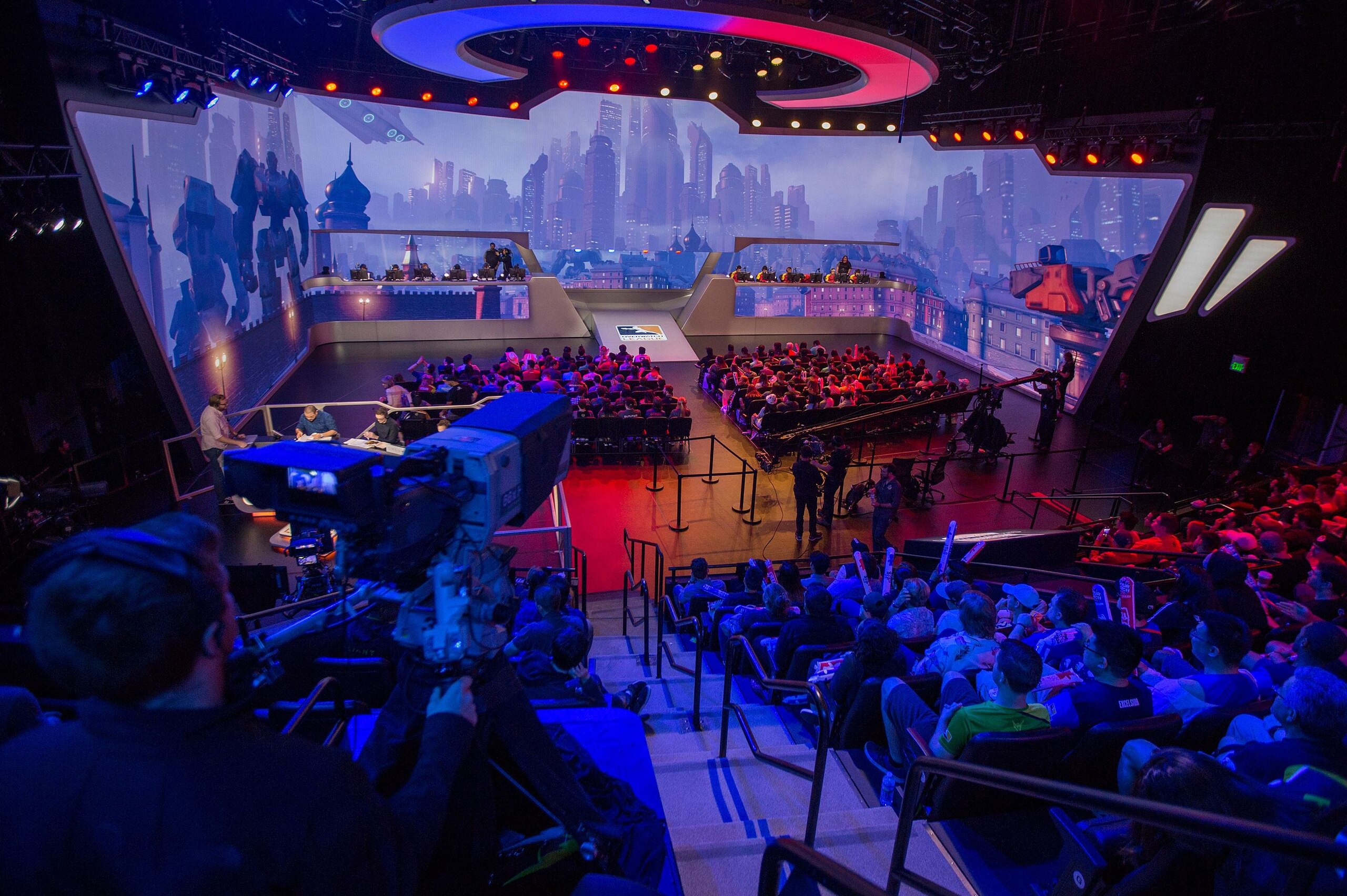 The New York Excelsior (L) and Shanghai Dragons play during Stage 3 of Overwatch League Inaugural Season videogame play at Blizzard Arena on May 4, 2018 in Burbank, California. (Photo by DAVID MCNEW / AFP) (Photo credit should read DAVID MCNEW/AFP/Getty Images) The New York Excelsior (L) and Shanghai Dragons play during Stage 3 of Overwatch League Inaugural Season videogame play at Blizzard Arena on May 4, 2018 in Burbank, California. (Photo by DAVID MCNEW / AFP) (Photo credit should read DAVID MCNEW/AFP/Getty Images)