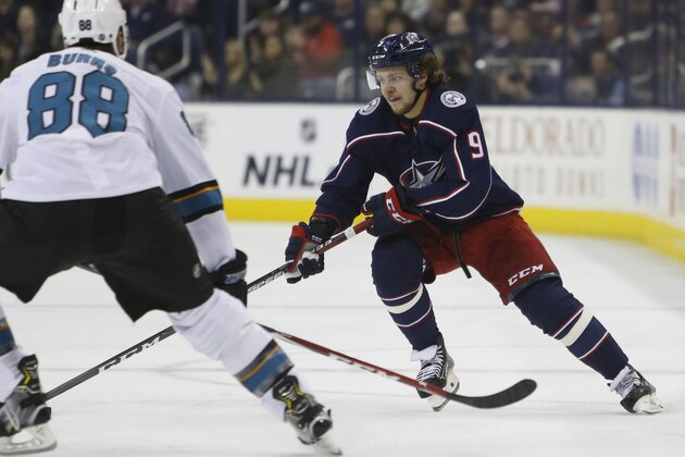 Columbus Blue Jackets' Artemi Panarin, of Russia, plays against the San Jose Sharks during an NHL hockey game Saturday, Feb. 23, 2019, in Columbus, Ohio. (AP Photo/Jay LaPrete)