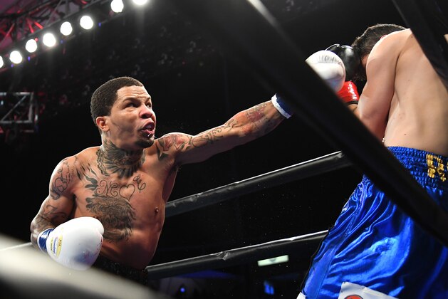 CARSON, CA - FEBRUARY 09: Gervonta Davis (black shorts) knocks out Hugo Ruiz (blue shorts) in the first round of their WBA Super Featherweight Championships fight at StubHub Center on February 9, 2019 in Carson, California. (Photo by Jayne Kamin-Oncea/Getty Images)