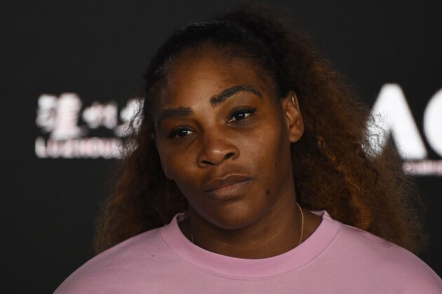 Serena Williams of the US attends a press conference after losing to Czech Republic's Karolina Pliskova in their women's singles quarter-final match on day ten of the Australian Open tennis tournament in Melbourne on January 23, 2019. (Photo by Greg Wood / AFP) / -- IMAGE RESTRICTED TO EDITORIAL USE - STRICTLY NO COMMERCIAL USE --        (Photo credit should read GREG WOOD/AFP/Getty Images)