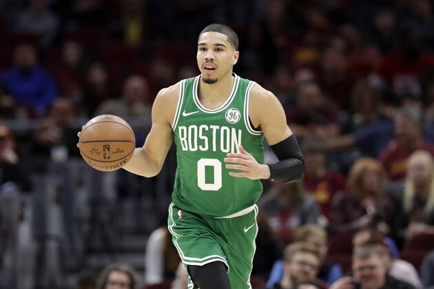 Boston Celtics' Jayson Tatum drives to the basket against the Cleveland Cavaliers in the first half of an NBA basketball game, Tuesday, Feb. 5, 2019, in Cleveland. (AP Photo/Tony Dejak)
