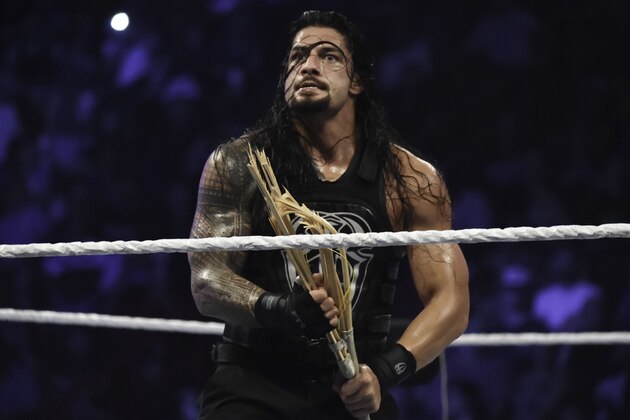 MIAMI, FL- SEPTEMBER 01: Roman Reigns looks on during the WWE Smackdown on September 1, 2015 at the American Airlines Arena in Miami, Florida.  (Photo by Ron ElkmanSports Imagery/Getty Images)