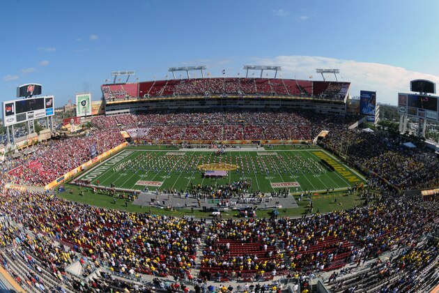 TAMPA, FL - JANUARY 01:  A panoramic scene before the Michigan Wolverines play against  the South Carolina Gamecocks in the Outback Bowl January 1, 2013 at Raymond James Stadium in Tampa, Florida.  South Carolina won 33 - 28. (Photo by Al Messerschmidt/Getty Images)