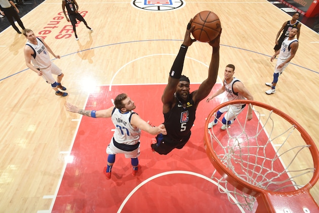 LOS ANGELES, CA - FEBRUARY 25: Montrezl Harrell #5 of the LA Clippers dunks the ball against the Dallas Mavericks on February 25, 2019 at STAPLES Center in Los Angeles, California. NOTE TO USER: User expressly acknowledges and agrees that, by downloading and/or using this Photograph, user is consenting to the terms and conditions of the Getty Images License Agreement. Mandatory Copyright Notice: Copyright 2019 NBAE (Photo by Adam Pantozzi/NBAE via Getty Images)