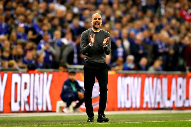 LONDON, ENGLAND - FEBRUARY 24: Manchester City manager Josep Guardiola looks on during the Carabao Cup Final between Chelsea and Manchester City at Wembley Stadium on February 24, 2019 in London, England. (Photo by Chris Brunskill/Fantasista/Getty Images)