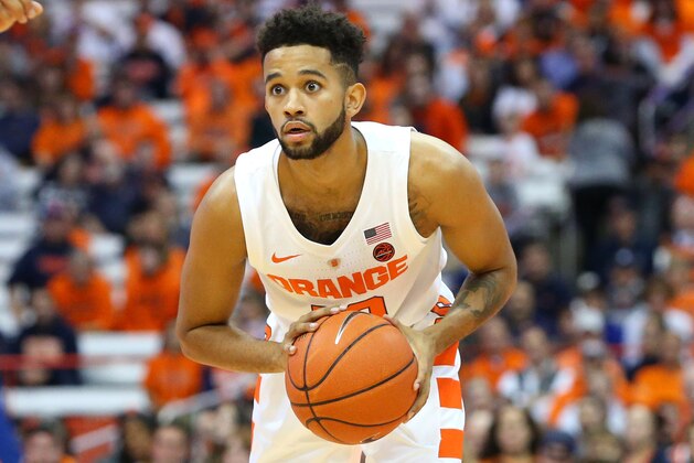 SYRACUSE, NEW YORK - NOVEMBER 06:  Howard Washington #10 of the Syracuse Orange controls the ball against the Eastern Washington Eagles during the second half at the Carrier Dome on November 06, 2018 in Syracuse, New York. Syracuse defeated Eastern Washington 66-34. (Photo by Rich Barnes/Getty Images)