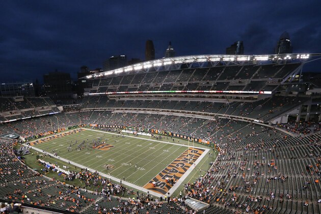Fans gather before an NFL football game between the Cincinnati Bengals and the Houston Texans at Paul Brown Stadium, Thursday, Sept. 14, 2017, in Cincinnati. (AP Photo/Frank Victores)