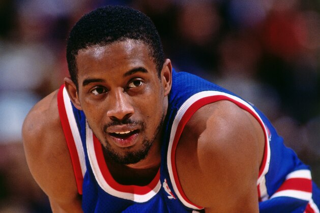 SACRAMENTO, CA - NOVEMBER 23:  A close up shot of Kenny Anderson #7 of the New Jersey Nets during a game against the Sacramento Kings on November 23, 1994 at Arco Arena in Sacramento, California. NOTE TO USER: User expressly acknowledges and agrees that, by downloading and/or using this Photograph, user is consenting to the terms and conditions of the Getty Images License Agreement. Mandatory Copyright Notice: Copyright 1994 NBAE (Photo by Rocky Widner/NBAE via Getty Images)