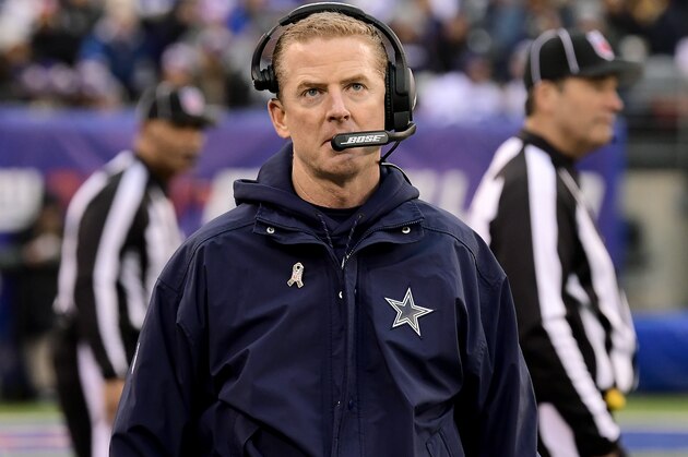 EAST RUTHERFORD, NEW JERSEY - DECEMBER 30:  Head coach Jason Garrett of the Dallas Cowboys looks on against the New York Giants at MetLife Stadium on December 30, 2018 in East Rutherford, New Jersey. (Photo by Steven Ryan/Getty Images)