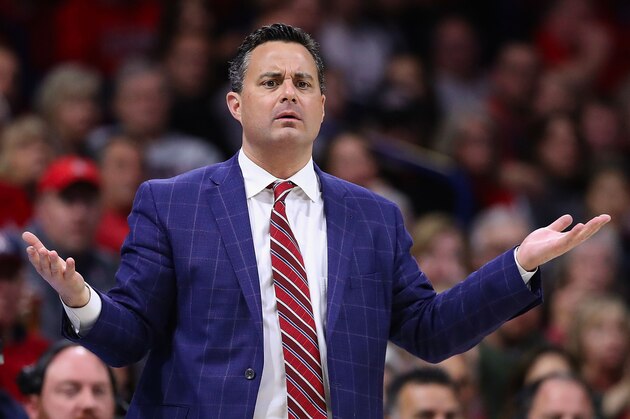 TUCSON, ARIZONA - FEBRUARY 07:  Head coach Sean Miller of the Arizona Wildcats reacts during the NCAAB game against the Washington Huskies at McKale Center on February 07, 2019 in Tucson, Arizona. The Huskies defeated the Wildcats 67-60. (Photo by Christian Petersen/Getty Images)