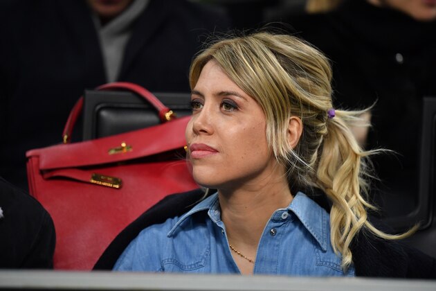MILAN, ITALY - FEBRUARY 21: Wanda Nara looks on in VIP standing during the UEFA Europa League Round of 32 Second Leg match between FC Internazionale and SK Rapid Wien at San Siro on February 21, 2019 in Milan, Italy. (Photo by Tullio Puglia/Getty Images)