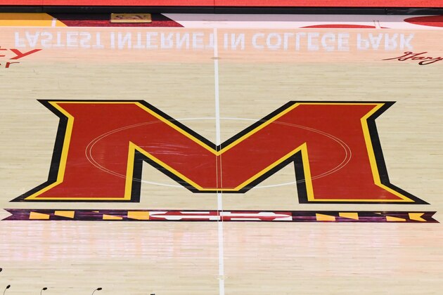 COLLEGE PARK, MD - FEBRUARY 12:  The Maryland Terrapins logo on the floor before a college basketball game against the Purdue Boilermakers at the XFinity Center on February 12, 2019 in College Park, Maryland.  (Photo by Mitchell Layton/Getty Images) *** Local Caption ***