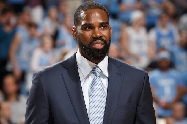 CHAPEL HILL, NC - FEBRUARY 12: Former North Carolina Tar Heels player Antwan Jamison is honored during a game against the Notre Dame Fighting Irish on February 12, 2018 at the Dean Smith Center in Chapel Hill, North Carolina. North Carolina won 66-83. (Photo by Peyton Williams/UNC/Getty Images)