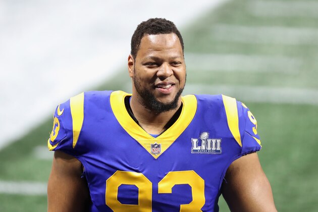 ATLANTA, GA - FEBRUARY 03: Ndamukong Suh #93 of the Los Angeles Rams looks on prior to kickoff at Super Bowl LIII against the New England Patriots at Mercedes-Benz Stadium on February 3, 2019 in Atlanta, Georgia.  (Photo by Elsa/Getty Images)