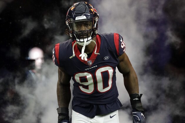 Houston Texans outside linebacker Jadeveon Clowney (90) takes the field before an NFL football game against the Jacksonville Jaguars, Sunday, Dec. 30, 2018, in Houston. (AP Photo/David J. Phillip)