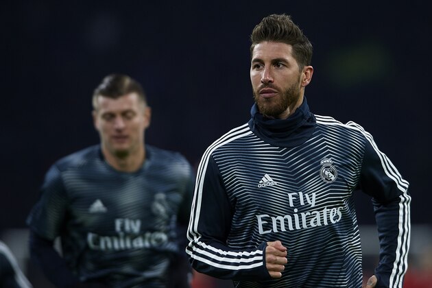 AMSTERDAM, NETHERLANDS - FEBRUARY 13: Sergio Ramos of Real Madrid warms up prior to the UEFA Champions League Round of 16 First Leg match between Ajax and Real Madrid at Johan Cruyff Arena on February 13, 2019 in Amsterdam, Netherlands. (Photo by Quality Sport Images/Getty Images)