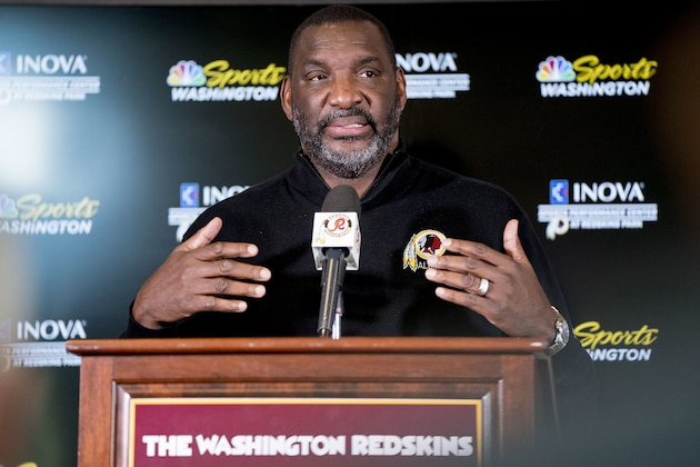Washington Redskins Senior Vice President of Player Personnel Doug Williams speaks following the 2018 NFL Draft at Redskins Park, Monday, April 30, 2018, in Ashburn, Va. (AP Photo/Andrew Harnik)
