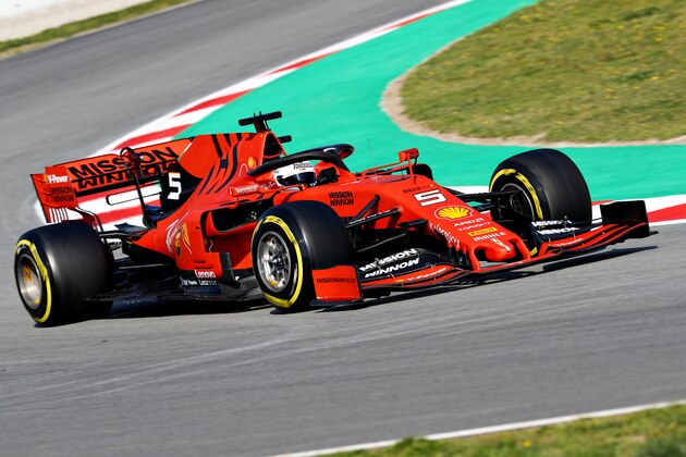 MONTMELO, SPAIN - MARCH 01: Sebastian Vettel of Germany driving the (5) Scuderia Ferrari SF90 on track during day four of F1 Winter Testing at Circuit de Catalunya on March 01, 2019 in Montmelo, Spain. (Photo by Mark Thompson/Getty Images)