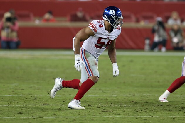 SANTA CLARA, CA - NOVEMBER 12:  Olivier Vernon #54 of the New York Giants in action during the game against the San Francisco 49ers at Levi Stadium on November 11, 2018 in Santa Clara, CA. The Giants defeated the 49ers 27-23.  (Photo by Rob Leiter via Getty Images)