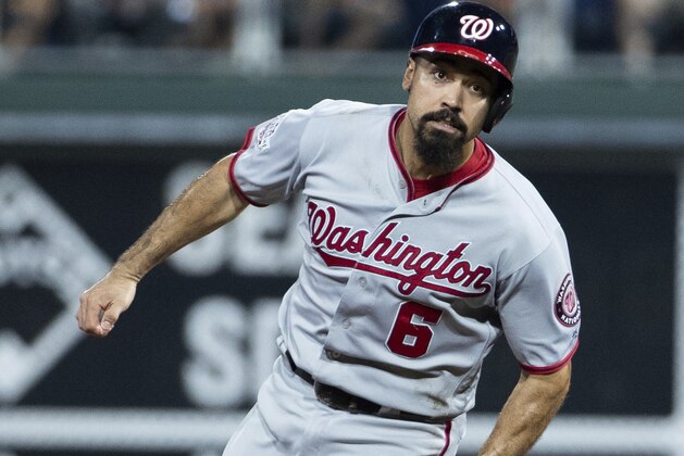 Washington Nationals' Anthony Rendon in action during the seventh inning of a baseball game against the Philadelphia Phillies, Tuesday, Aug. 28, 2018, in Philadelphia. The Nationals won 5-4. (AP Photo/Chris Szagola)