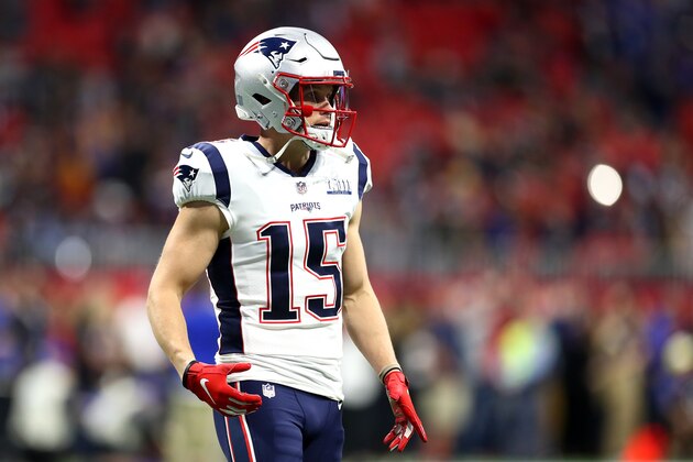 ATLANTA, GEORGIA - FEBRUARY 03:  Chris Hogan #15 of the New England Patriots warms up prior to Super Bowl LIII against the Los Angeles Rams at Mercedes-Benz Stadium on February 03, 2019 in Atlanta, Georgia. (Photo by Maddie Meyer/Getty Images)