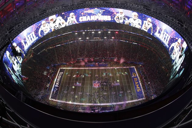 The New England Patriots celebrate after the NFL Super Bowl 53 football game against the Los Angeles Rams, Sunday, Feb. 3, 2019, in Atlanta. The Patriots won 13-3. (AP Photo/Morry Gash)