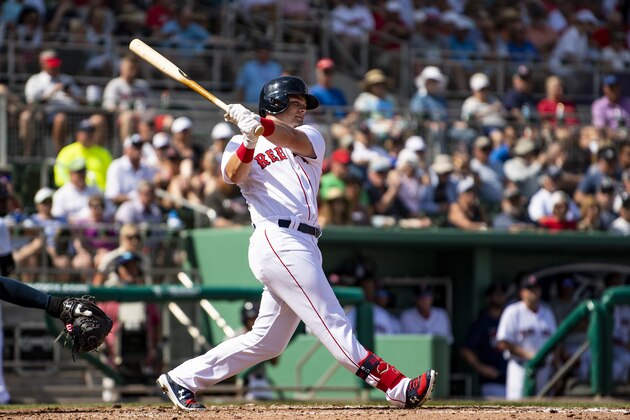 FT. MYERS, FL - FEBRUARY 24: Andrew Benintendi #16 of the Boston Red Sox bats during the third inning of a spring training game against the Minnesota Twins on February 24, 2019 at JetBlue Park at Fenway South in Fort Myers, Florida. (Photo by Billie Weiss/Boston Red Sox/Getty Images)
