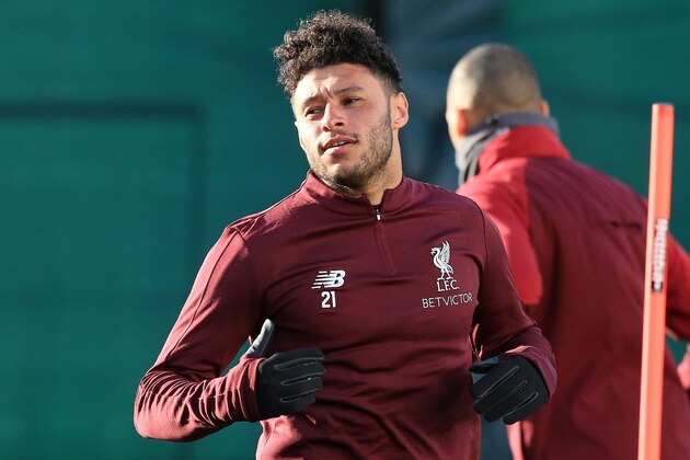 Liverpool's English midfielder Alex Oxlade-Chamberlain attends a team training session at Melwood in Liverpool, north west England on February 18, 2019, on the eve of their Champions League round of 16, first leg football match against Bayern Munich. (Photo by Lindsey PARNABY / AFP)        (Photo credit should read LINDSEY PARNABY/AFP/Getty Images)