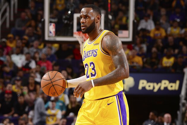 PHOENIX, AZ - MARCH 2: LeBron James #23 of the Los Angeles Lakers dribbles the ball during the game against the Phoenix Suns on March 2, 2019 at Talking Stick Resort Arena in Phoenix, Arizona. NOTE TO USER: User expressly acknowledges and agrees that, by downloading and or using this photograph, user is consenting to the terms and conditions of the Getty Images License Agreement. Mandatory Copyright Notice: Copyright 2019 NBAE (Photo by Barry Gossage/NBAE via Getty Images)