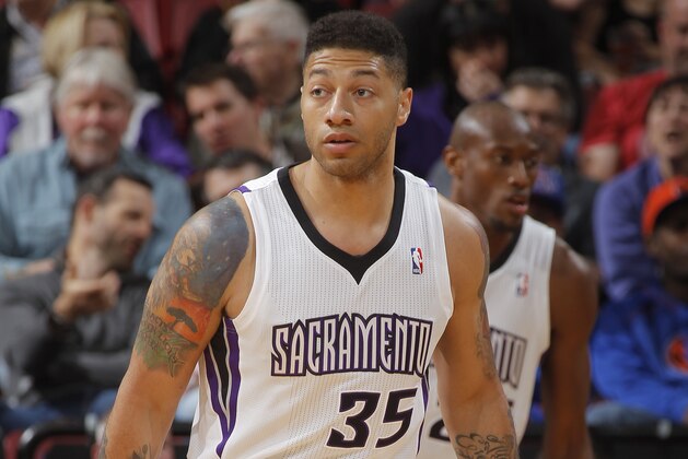 SACRAMENTO, CA - MARCH 26: Royce White #35 of the Sacramento Kings in a game against the New York Knicks on March 26, 2014 at Sleep Train Arena in Sacramento, California. NOTE TO USER: User expressly acknowledges and agrees that, by downloading and or using this photograph, User is consenting to the terms and conditions of the Getty Images Agreement. Mandatory Copyright Notice: Copyright 2014 NBAE (Photo by Rocky Widner/NBAE via Getty Images)