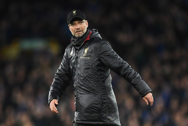 LIVERPOOL, ENGLAND - MARCH 03:  Jurgen Klopp, Manager of Liverpool looks on after the Premier League match between Everton FC and Liverpool FC at Goodison Park on March 03, 2019 in Liverpool, United Kingdom. (Photo by Michael Regan/Getty Images)