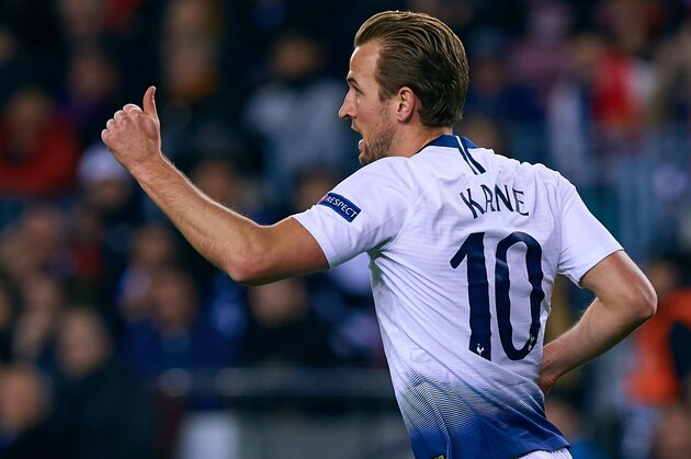 BARCELONA, SPAIN - DECEMBER 11: Harry Kane of Tottenham Hotspur reacts during the UEFA Champions League Group B match between FC Barcelona and Tottenham Hotspur at Camp Nou on December 11, 2018 in Barcelona, Spain. (Photo by David Aliaga/MB Media/Getty Images)