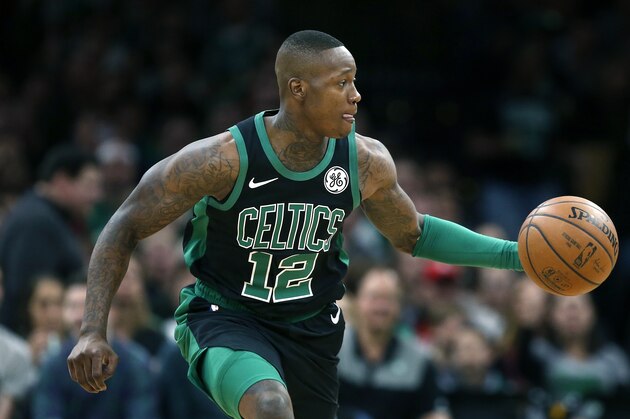 Boston Celtics' Terry Rozier plays against the Houston Rockets during the first half of an NBA basketball game in Boston, Sunday, March 3, 2019. (AP Photo/Michael Dwyer)