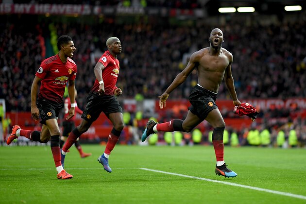 MANCHESTER, ENGLAND - MARCH 02: Romelu Lukaku of Manchester United celebrates after scoring his team's third goal during the Premier League match between Manchester United and Southampton FC at Old Trafford on March 02, 2019 in Manchester, United Kingdom. (Photo by Shaun Botterill/Getty Images)
