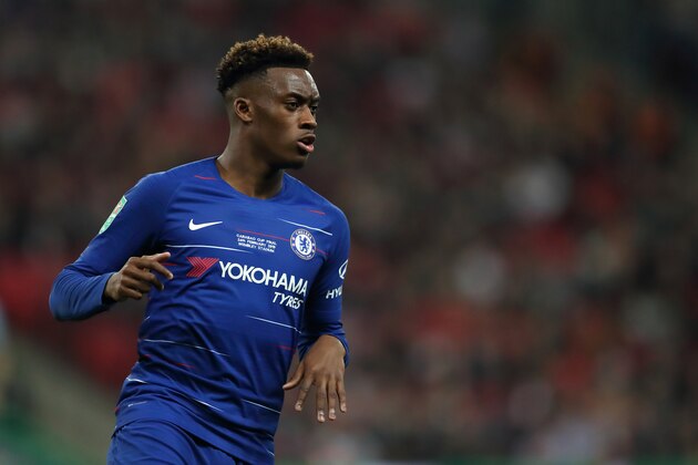 LONDON, ENGLAND - FEBRUARY 24: Callum Hudson-Odoi of Chelsea during the Carabao Cup Final between Chelsea and Manchester City at Wembley Stadium on February 24, 2019 in London, England. (Photo by James Williamson - AMA/Getty Images)