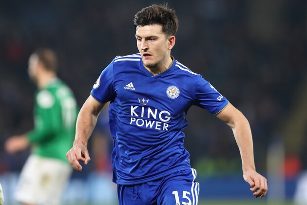 LEICESTER, ENGLAND - FEBRUARY 26: Harry Maguire of Leicester City during the Premier League match between Leicester City and Brighton & Hove Albion at The King Power Stadium on February 26, 2019 in Leicester, United Kingdom. (Photo by James Williamson - AMA/Getty Images)