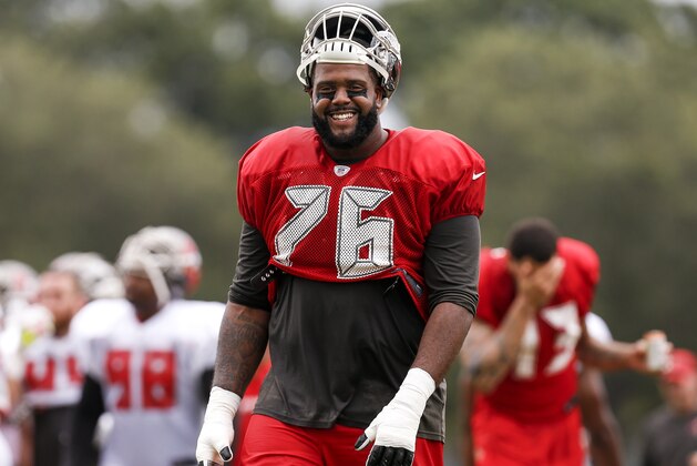 TAMPA, FL - JULY 30: Tackle Donovan Smith #76 of the Tampa Bay Buccaneers during Training Camp at One Buc Place on July 30, 2017 in Tampa, Florida. (Photo by Don Juan Moore/Getty Images)