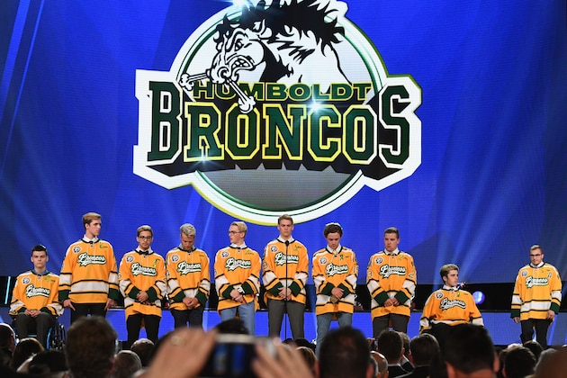 LAS VEGAS, NV - JUNE 20: Members of the Humboldt Broncos junior hockey league team stand onstage during the 2018 NHL Awards presented by Hulu at The Joint inside the Hard Rock Hotel & Casino on June 20, 2018 in Las Vegas, Nevada. (Photo by Ethan Miller/Getty Images) LAS VEGAS, NV - JUNE 20: Members of the Humboldt Broncos junior hockey league team stand onstage during the 2018 NHL Awards presented by Hulu at The Joint inside the Hard Rock Hotel & Casino on June 20, 2018 in Las Vegas, Nevada. (Photo by Ethan Miller/Getty Images)