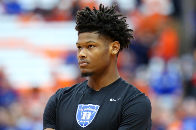 SYRACUSE, NY - FEBRUARY 23:  Cam Reddish #2 of the Duke Blue Devils looks on prior to the game against the Syracuse Orange at the Carrier Dome on February 23, 2019 in Syracuse, New York. Duke defeated Syracuse 75-65. (Photo by Rich Barnes/Getty Images)