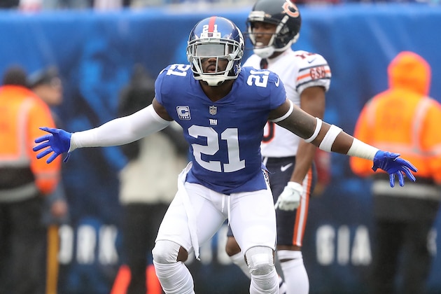 EAST RUTHERFORD, NEW JERSEY - DECEMBER 02:  Landon Collins #21 of the New York Giants reacts after being called for pass interference during the first quarter against the Chicago Bears at MetLife Stadium on December 02, 2018 in East Rutherford, New Jersey. (Photo by Elsa/Getty Images)