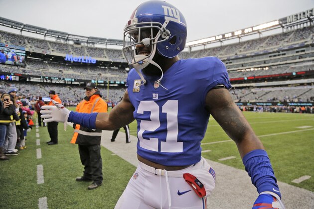 New York Giants' Landon Collins greets fans before an NFL football game against the Tampa Bay Buccaneers, Sunday, Nov. 18, 2018, in East Rutherford, N.J. (AP Photo/Julio Cortez)